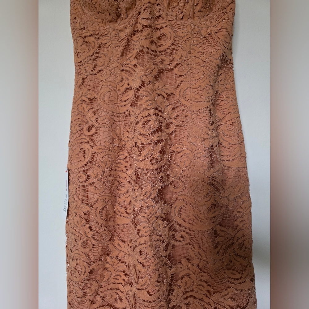 Bardot Riveria Lace Corset‎ Bodycon Halter MIDI Dress Mauve Peach Womens M 6 - Picture 4 of 10